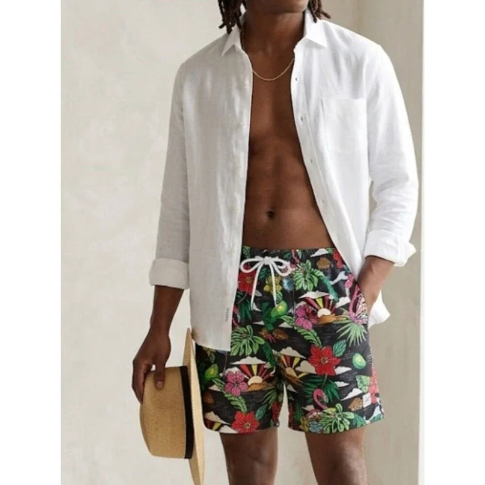 3/$50 Spicy Tuna Tropical Flamingo Hawaiian Print Swim Trunks Shorts Mens Large